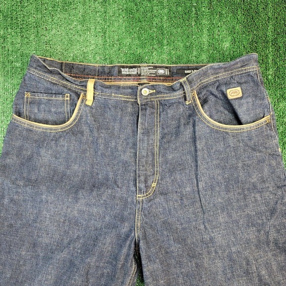 Ecko Unltd. Mens Classic Straight Jeans Blue 5 Pocket Baggy Fit Stitching 40x32 - Picture 6 of 10